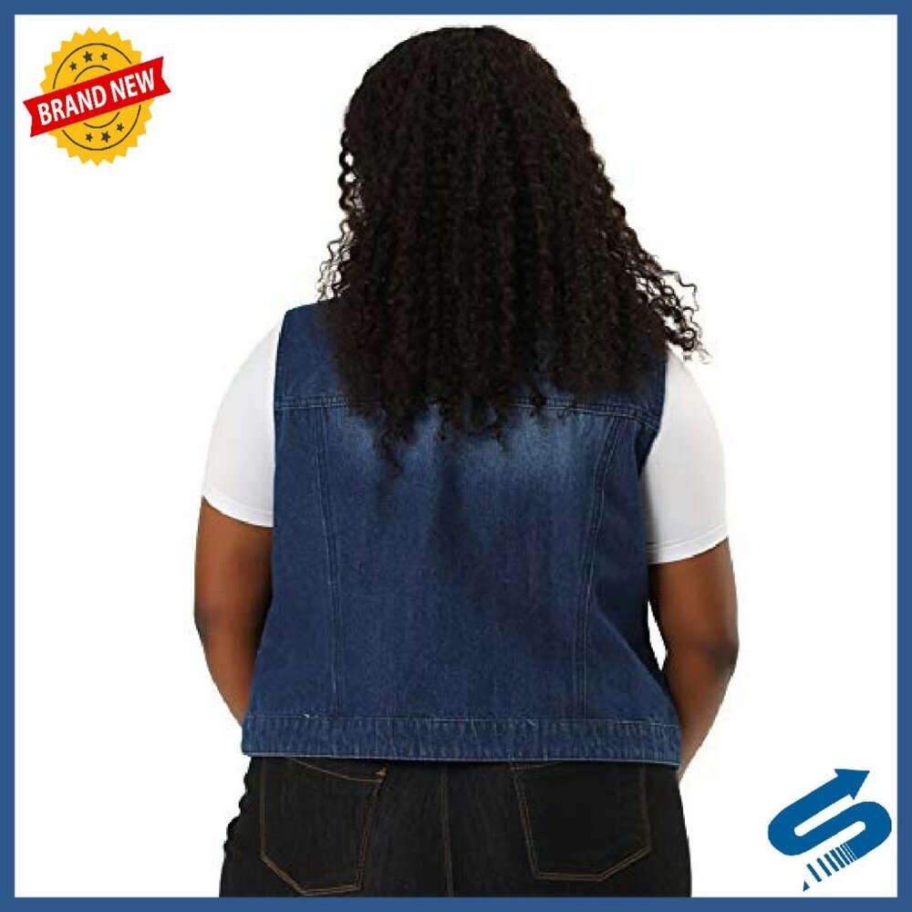Plus Size Denim Vest Sleeveless Zip Up Button Down Waistcoat - Picture 6 of 6